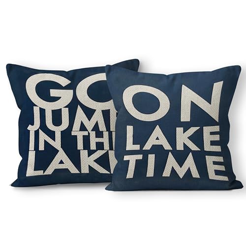 lake house decor lake pillows Case 18 x 18 Inch Set of 4, Lake Paddle Decor, Lake House Rules Decor, Lake House Decor, Lake House Room Decor Pillows Cover for Sofa Couch Bed (Whiter)