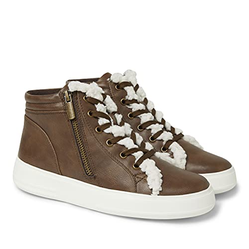 Dearfoams Women's Original Comfort Outside Zip & Lace Bootie with Faux Fur Detail Platform, Brown, 6