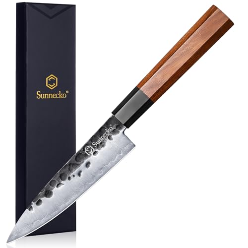 Sunnecko 5.5 Inch Fruit Knife, Kitchen Paring Knife Japanese 9CR18MOV 3-Layered High Carbon Stainless Steel Pearing Knife Wood Handle for Fruit