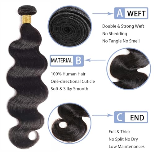 Oxcart 12A Human Hair Bundles 24 26 28 Inch Body Wave Bundles Human Hair Brazilian Hair 3 Bundles Human Hair for Women Human Hair Weave Extensions Natural Color