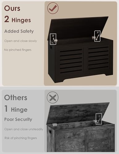 DINZI LVJ Storage Chest, Flip-Top Wooden Toy Box with 2 Safety Hinges, Entryway Shoe Storage Bench, Sturdy Large Storage Trunk for Living Room, Bedroom, Easy Assembly, Espresso