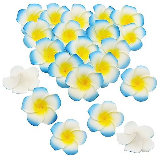 FZBNSRKO 100 Pcs Hawaiian Foam Artificial Plumeria Rubra Hawaiian Flower Petals for Wedding Party Decoration,Diameter 1.6inch,Blue
