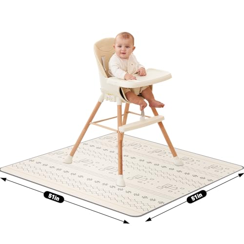 Innokids Baby Splat Mat for Under High Chair 51 x 51 Inch Waterproof and Washable Splash Mat Anti-Slip Floor Protector Under Highchair Mess Prevention (51" x 51", Beige Geometry)