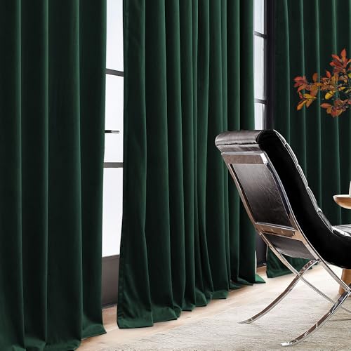 KGORGE Ivory Pinch Pleated Velvet Curtains 96 inches, Thermal Insulated Room Darkening Hook Rings & Back Tab Floor to Ceiling Curtains for Bedroom Living Room, W 66 x L 96, 2 Panels
