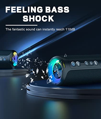 Ortizan Bluetooth Speakers, 40W Loud Portable Wireless Speaker, IPX7 Waterproof Shower Speakers with Bluetooth 5.3, Deep Bass, LED Lights, Stereo Pairing for Home/Party/Outdoor/Beach, Gift Ideas