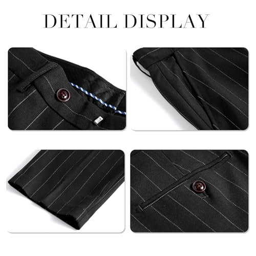 Mens 3 Piece Stripe Suits Set Checked 2 Button Tux Blazer Jacket Vest Trousers