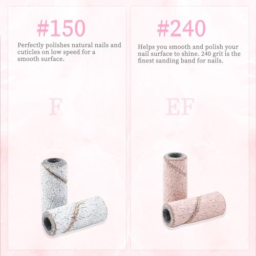 100pcs Small Sanding Bands for Nail Drills with 2pcs 3.1MM Mandrel Nail Drill Bits, Upgrade 150# 240# Grit Nail File Sanding Bands for Acrylic Nails Tech Gel Manicures and Pedicure