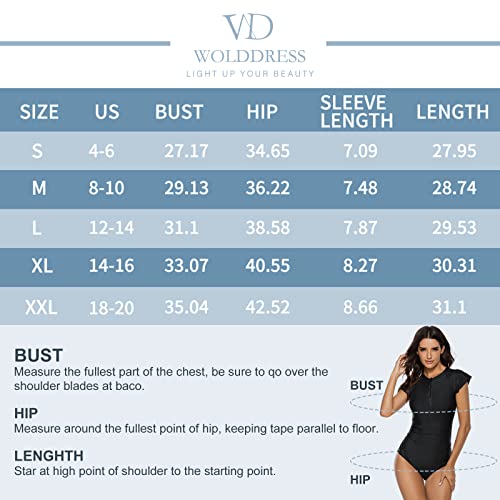 Wolddress Women Modest One Piece Bathing Suit Short Sleeve Tummy Control Swimsuit Zipper Surfing Athletic Rash Guard Floral Green Black M