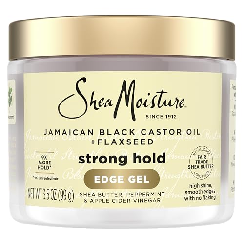 SheaMoisture Edge Control Strong Hold Gel+Flaxseed Jamaican Black Castor Oil Keeps Edges in Place,No Flakes,Infused With Hydrolyzed Corn Starch,Glycerin,Indulgent Scent ParabenFree AntiFrizz Gel 3.5oz
