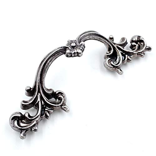 Jetland French Provincial Drawer Pulls - 6-Pack, Aged Silver, 2-1/2" Hole Centers, Vintage Shabby Chic Pulls for Dresser Nightstand Cabinet, PW1619OS64