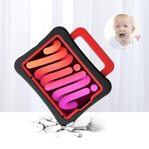 LeiJue Kids Case for iPad Mini 7 (A17 Pro) 2024 /iPad Mini6 2021, Light Weight Heavy Duty/Shockproof/Drop Proof with Handle/Kickstand, Child Friendly Cover for iPad Mini 7th/6th Gen 8.3inch (red)