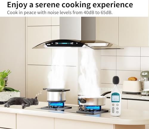 IKTCH Upgrated 30"Island Mount Range Hood,900 CFM Ducted Range Hood with 4 Speed Fan,Stainless Steel& Tempered Glass Range Hood 30 inch with Gesture Sensing&Touch Control Making life Smarter IKIS01-30