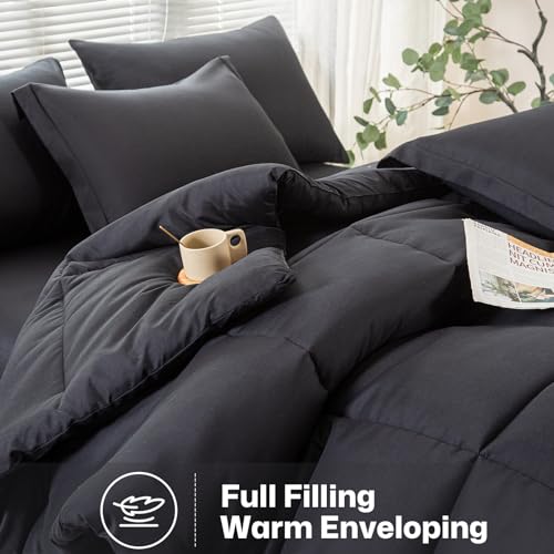 Lavisun Full Comforter Sets,Black Bedding Set 7 Pieces,All Season Soft Microfiber Complete Bedding Sets with 1 Comforter, 1 Flat Sheet, 1 Fitted Sheet, 2 Pillowcases and 2 Pillow Shams