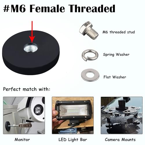 4 Pack Strong Rubber Coated Magnets with 1/4-20 Male Threaded Stud, Heavy Duty Neodymium Magnet, Powerful Magnet Mounting Base for Camera Light Bar Iron Tools Mirror Equipments
