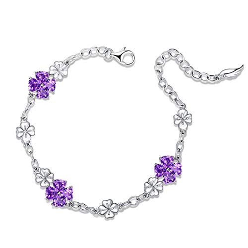 JIANGXIN 925 Sterling Silver Created Emerald Chain Link Bracelet for Women Lucky Four leaf clover Gemstone Fine Jewelry Good Luck Shamrock Birthday Gift