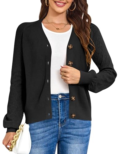 LIENRIDY Women's Button Down Sweater 2023 Lightweight V Neck Cardigans Washed Olive, M