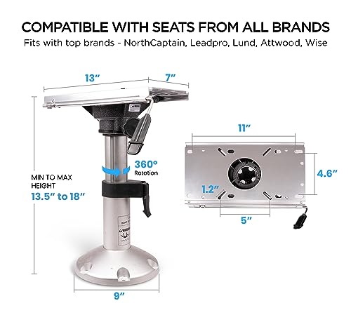 Adjustable Boat Seat Pedestal Boat Seats and Pedestals Boat Seat Pedestals and Bases with Slide and Swivel for Locking Boat Seats Captain Chair 13.5 to 18 Inches Height