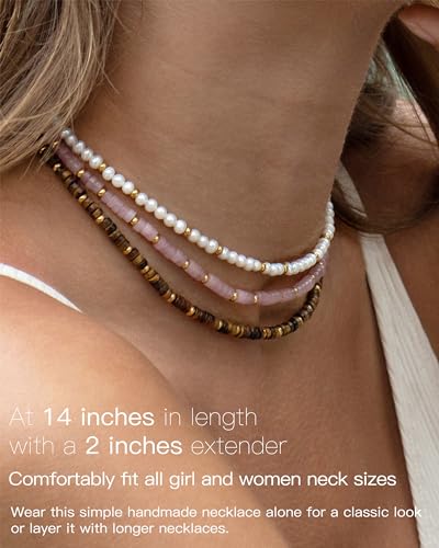 MIDDLUX Choker Necklace for Women, Rose Quartz Necklace, Crystal Necklaces for Women, Beaded Necklaces for Women, Summer Jewelry, Gifts for Women