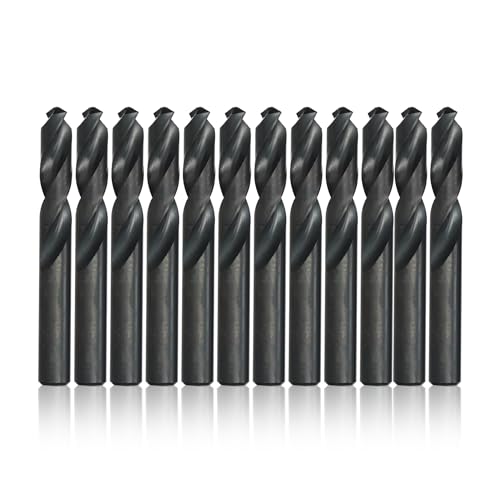 Drill America DWDST Series High-Speed Steel Screw Machine Length Drill Bit, Black Oxide Finish, Round Shank, Spiral Flute, 135 Degrees Split Point, 19/64" Size (Pack of 12)