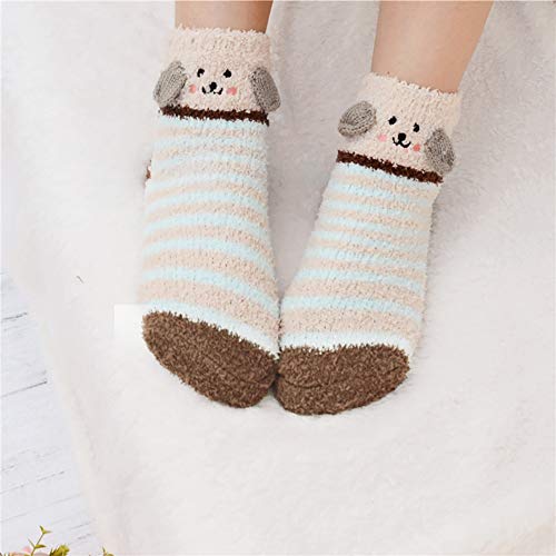 Loritta 3 Pairs Womens Fuzzy Socks Winter Warm Fluffy Soft Slipper Home Sleeping Cute Animal Socks,Solid Color Puppy