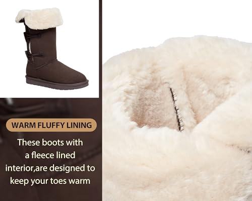 CAMEL CROWN 12” Tall Mid Calf Winter Boots for Women Faux Fur Snow Boot 3-Button Suede Fashion Booties Knee High