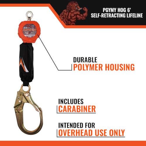 Malta Dynamics Pygmy Hog Web Self Retracting Lifeline – Fall Protection Retractable Safety Lanyard with Connector Kit and Rebar Hook, OSHA Compliant & ANSI Compliant (6 Foot)