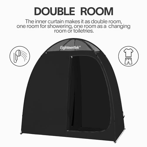 EighteenTek Camping Shower Tent Changing Room with Fixed Floor 2 Rooms and Doors Outdoor Pop Up Camping Toilet Portable Privacy Dressing Shelter with Carry Bag 83"x43"x80" (2 Rooms+1 Door)