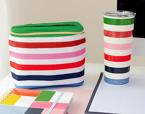 kate spade new york Cute Stainless Steel Mug, 24 Ounce Travel Tumbler, Double Wall Insulated Cup with Lid, Adventure Stripe