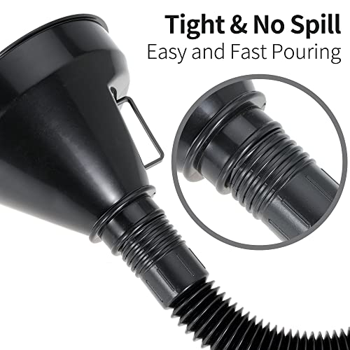 Wide Mouth Oil Funnel with Flexible Extension Nozzle Hose with Handle Mesh Screen Filter for Cars Motorcycles Engine Oil Kerosene Gasoline Gas Fuel Diesel Water Fluid Coolant Liquid Black 1PC (1)