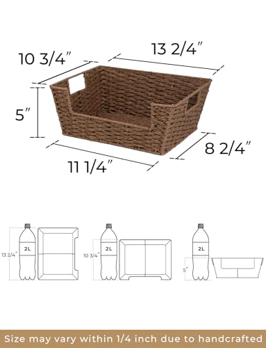 StorageWorks Round Paper Rope Woven Basket for Pantry Organizers and Storage, Stackable Pantry Storage Baskets for Shelves, Brown, 2-Pack