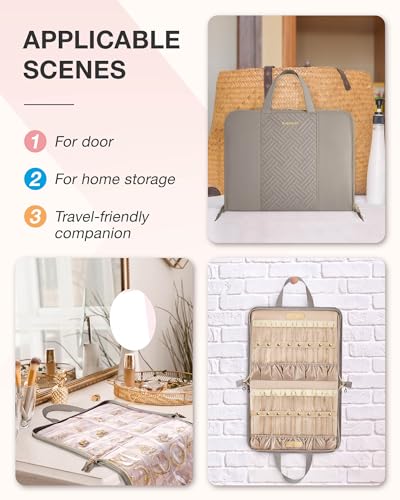 BAGSMART Travel Jewelry Organizer Case Portable Jewelry Roll Bag Tangle-free Necklace Storage Foldable Transparent Pockets for Earrings Rings Bracelet Travel Essentials Black