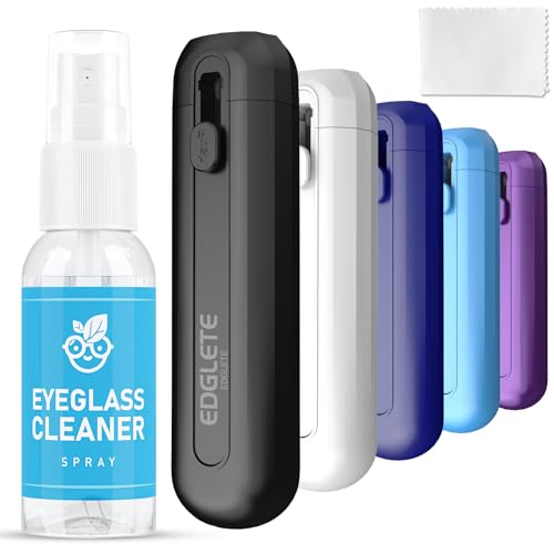 Glasses Cleaner Eyeglass Cleaning Kit- Eye Glass Cleaners Spray with Microfiber Lens Cleaner Cloth, Portable Glasses Cleaning Kit for Travel, 100% Safe Eyeglasses Cleaner Tool, No Streaks & Scratch, Black