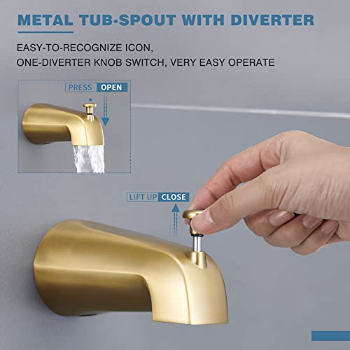 Esnbia Shower Tub Kit, Tub and Shower Faucet Set(Valve Included) with 6-Inch Rain Shower Head and Tub Spout, Single-Handle Tub and Shower Trim Kit,Brushed Gold