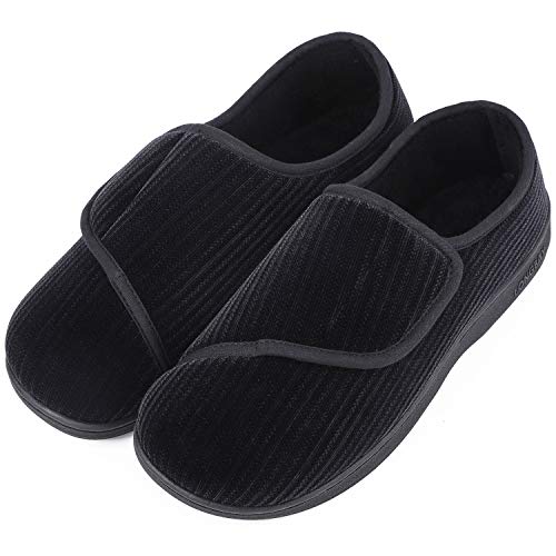 LongBay Men's Memory Foam Diabetic Slippers Comfy Warm Plush Fleece Arthritis Edema Swollen House Shoes (8, Black)