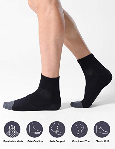 CS CELERSPORT 6 Pack Men's Ankle Socks with Cushion Athletic Running Socks, Black, Shoe Size: 7-9