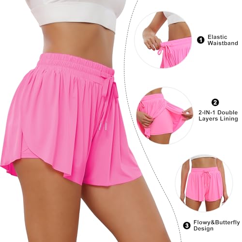 TYCTOS 2 in 1 Flowy Athletic Shorts for Women Gym Athletic Shorts for Women Pack Double Layer Butterfly Shorts for Women 3 Pack:Black&Dark Grey&Royal X-Small