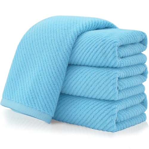 VOOVA & MOVAS Bathroom Towels - 100% Cotton | Quick Dry | Soft | Thick, 6 Piece Towel Set, 2 Large Bath 30"x56", 2 Hand 18"x28", 2 Washcloths 13"x13", Bathroom Essentials,Blue and White