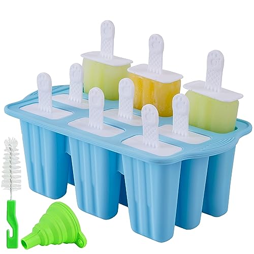 Popsicle Molds, 9 Pieces Silicone Ice Pop Molds Popsicle Mold Silicone BPA Free Reusable Sticks Easy Release Ice Pop Make (Blue, 9 CavitIES)