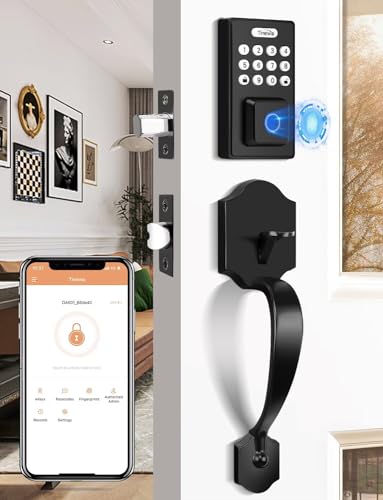 Keyless Entry Door Lock with 2 Handles, Tinewa Electronic Keypad Deadbolt, Auto-Locking, Anti-Peeping Password, Digital Smart Code Door Lock, Front Door Handle Sets, Matte Black