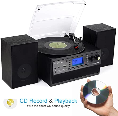 DIGITNOW Bluetooth Record Player Turntable with Stereo Speaker, LP Vinyl to MP3 Converter with CD, Cassette, Radio, Aux in and USB/SD Encoding, Remote Control, Audio Music Player Built in Amplifier