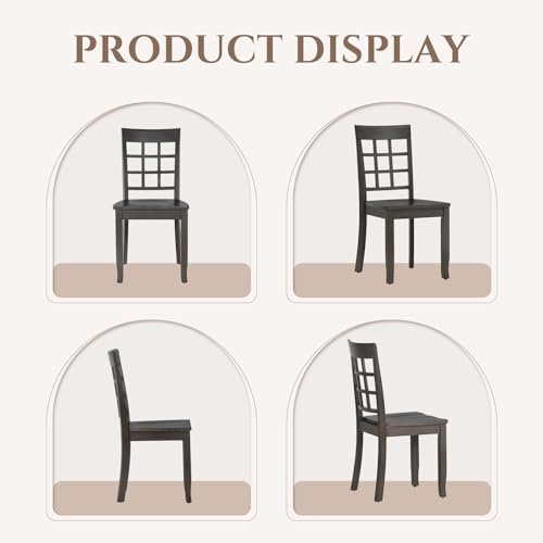 COLAMY Wooden Dining Chairs Set of 6, Ladder High Back Kitchen Side Chair, Farmhouse Armless Dining Room Chairs with Adjustable Foot Pegs, Cherry