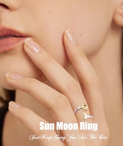 Semicolon Adjustable Sun Moon Keep Going Ring for Women 925 Sterling Silver Jewelry Size 7