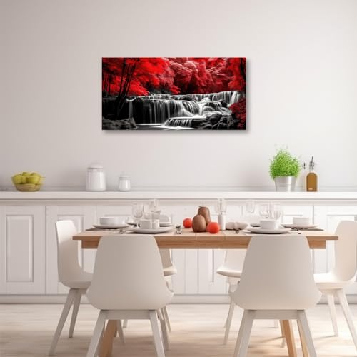 CCWACPP Large Landscape Canvas Wall Art Red Forest Black and White Waterfall Pictures Print Natural Scenery Living Room Decor Frame (Forest - 1, 12.00" x 24.00")