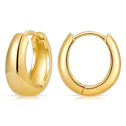 micuco Gold Hoop Earrings for Women, 18K Real Gold Plated Lightweight Chunky Gold Hoops, Hollow Thick Gold Hoop Earrings for Women Gold Plated 13mm