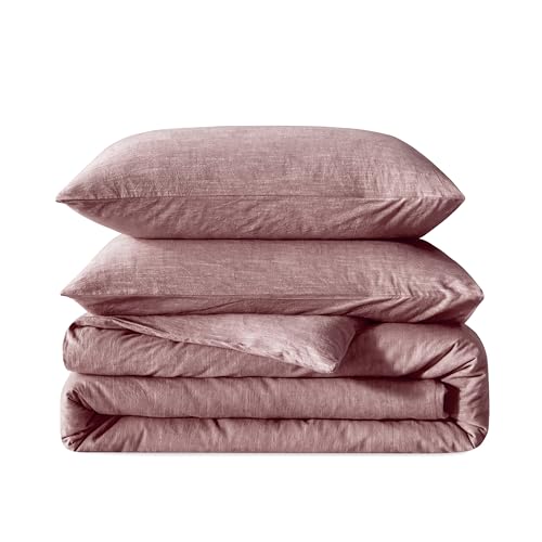 BFS HOME Linen Duvet Cover Queen Size - Soft Breathable Cotton Linen Blend, 3-Pieces Bedding Set with 2 Pillowcases, Stonewashed Texture, Off-White, All-Season Comfort