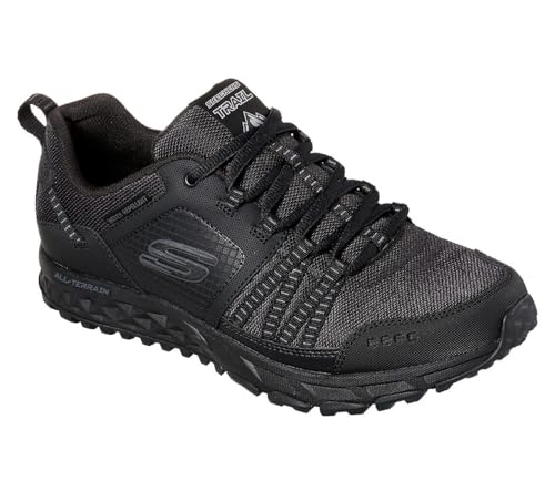Skechers Men's Escape Plan Trainers, Black Leather Mesh Trim, 13