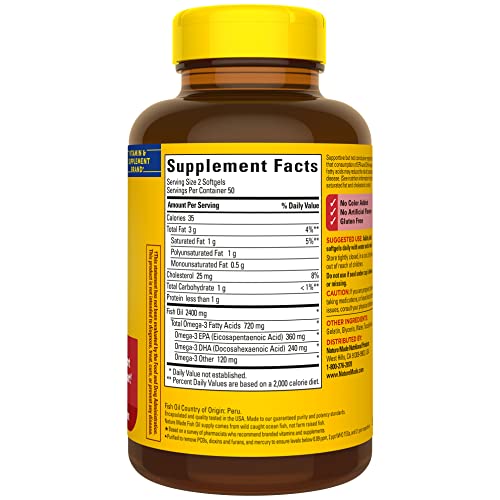 Nature Made Fish Oil 1200 mg Softgels, Omega 3 Supplements, for Healthy Heart Support, Omega 3 Supplement with 100 Softgels, 50 Day Supply