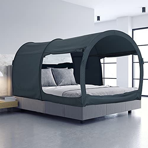 LEEDOR Bed Tent Dream Tents Bed Canopy Shelter Cabin Indoor Privacy Warm Breathable Pop Up Twin Size for Kids and Adult Patent Pending PitchBlack(Mattress Not Included)