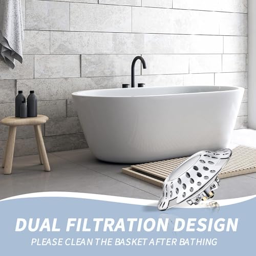 Upgraded 2 in 1 Bathtub Drain Stopper Bathtub Drain Hair Catcher, Effective Tub Stopper with Dual Filtration Design, Anti-Clogging Bathtub Drain Plug Bath Tub Stoppers for 1.45-1.8" Drain Shoe
