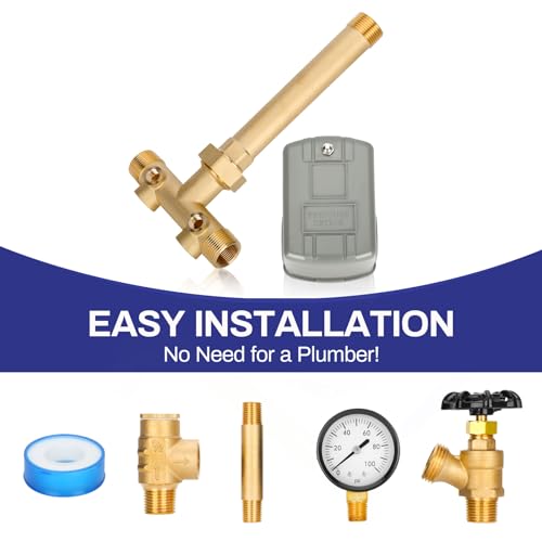 Upgrade 1"x 11"Well Pressure Tank Tee Kit with Union for Water Well Pressure Tank, Well Tank Tee Kit with 30-50Psi Pressure Switch, Pressure Tank Tee for Well Pressure Tank with Diameters Up to 16"